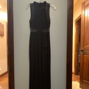 Black Floor Length Mid Thigh Slit Sheer Party Dress